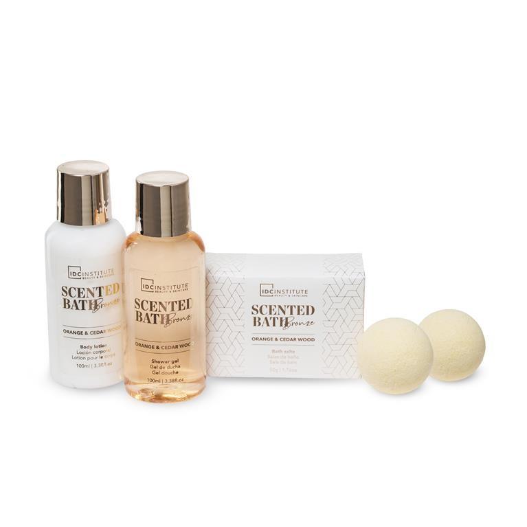 COFFRET SCENTED BATH BRONZE "Orange & Cedar Wood" 4 PCS - IDCINSTITUTE - idc institute en gros