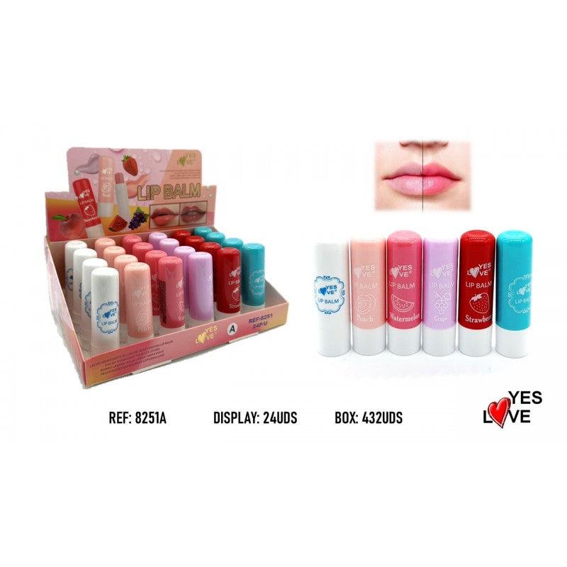 PACK DE 24 BAUME A LEVRES LIPBALM 6 FUITS -YESLOVE - idc institute en gros