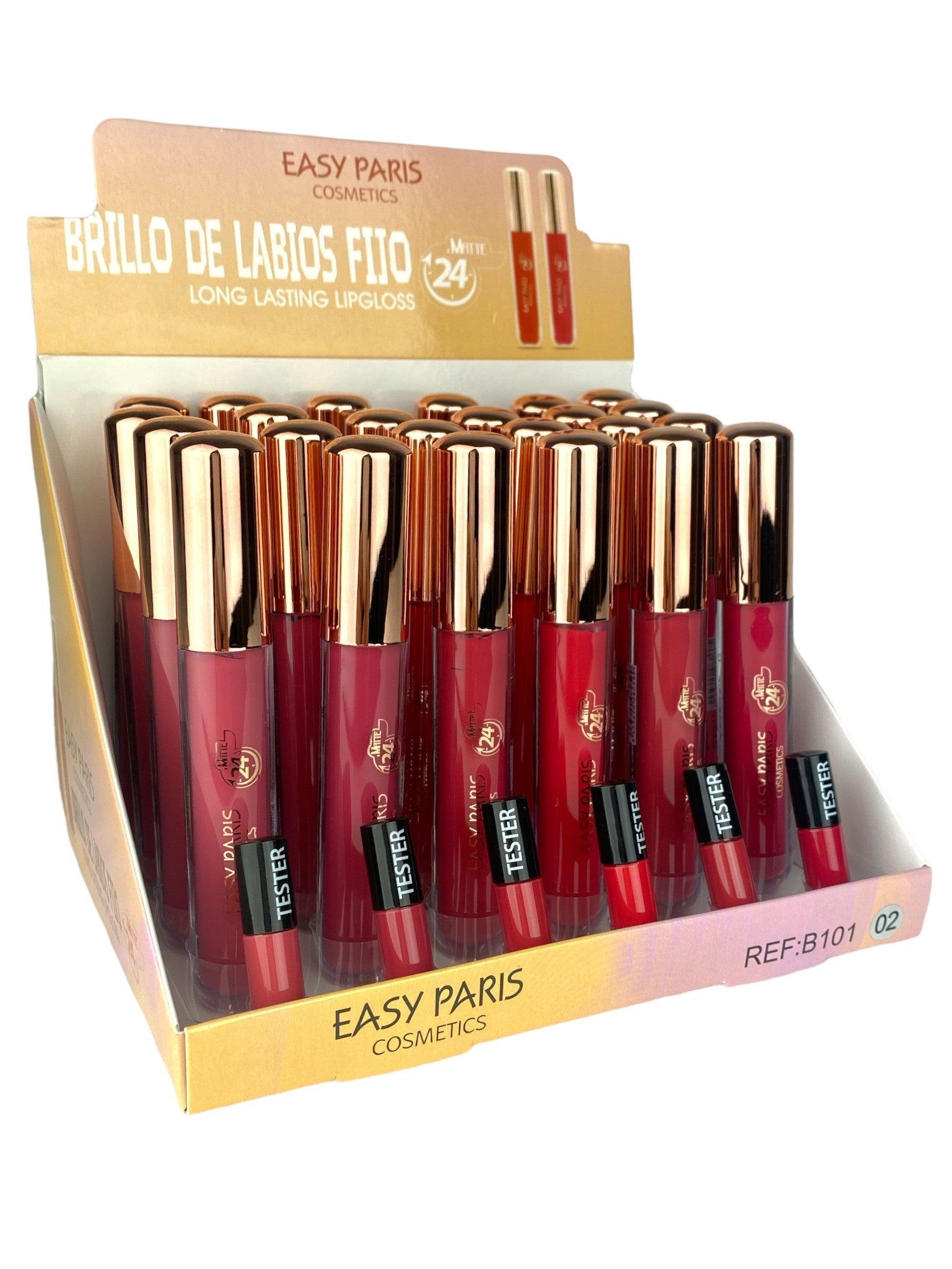 Présentoir de 24 LIPGLOSS BRILLANT À LÈVRES FIXE - EASY PARIS - idc institute en gros