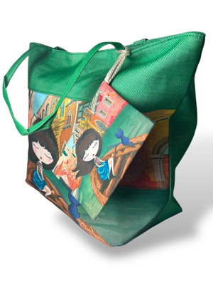 Grand Sac De Plage "ANGELINE" vert -  idc institute en gros