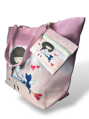 Grand Sac De Plage "ANGELINE" Rose -  idc institute en gros