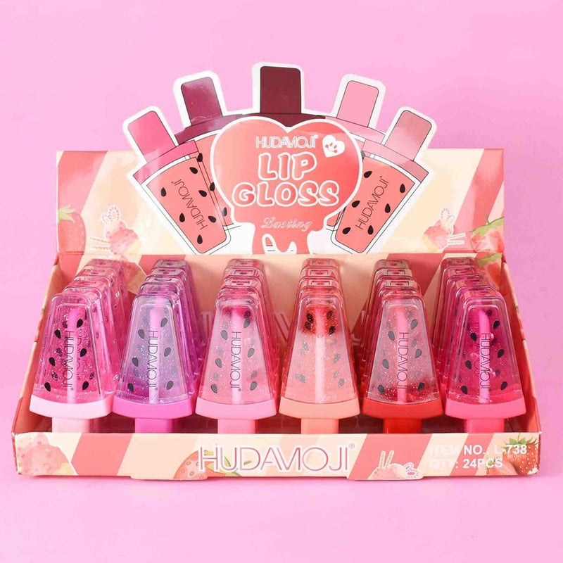 PACK DE 24 LIPGLOSS FRUITS LASTING 8ML 0,85€/UNITÉ  - HUDAMOJI -  idc institute en gros