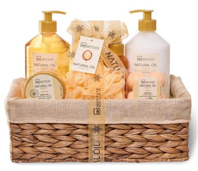 COFFRET NATURAL OIL PANIER EN OSIER " Argan Oil" 8 PCS - IDC INSTITUTE - idc institute en gros