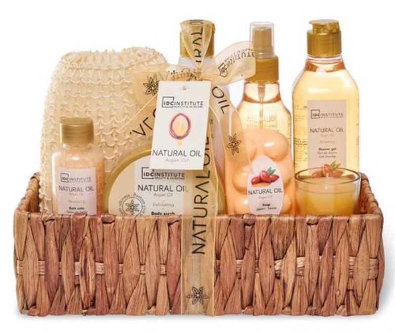 COFFRET NATURAL OIL PANIER EN OSIER " Argan Oil" 8 PCS - IDC INSTITUTE - idc institute en gros
