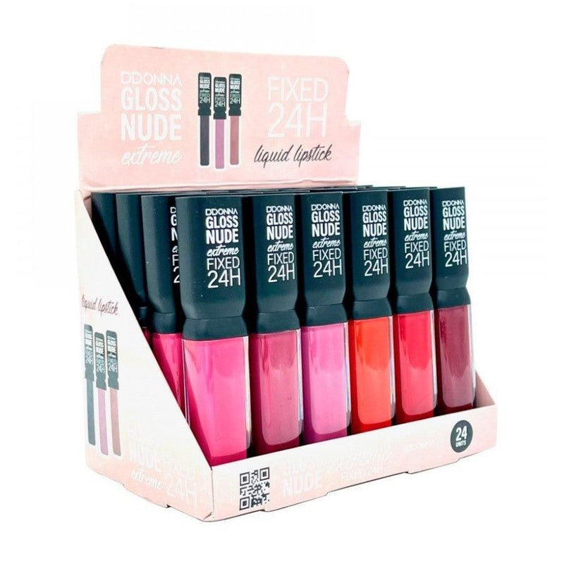 PACK DE 24 LIPGLOSS NUDE EXTREME ROUGES/LILAS - D'DONNA - idc institute en gros