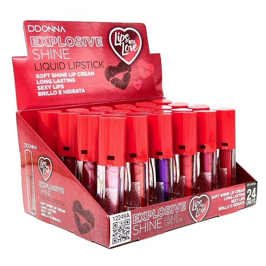 PACK DE 24 LIPSTICK LIQUID EXPLOSIVE SHINE 24H.(0.75€ / UN.) - D'DONNA -  idc institute en gros