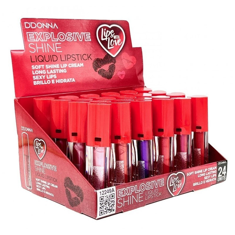 PACK DE 24 LIPSTICK LIQUID EXPLOSIVE SHINE 24H.(0.75€ / UN.) - D'DONNA -  idc institute en gros