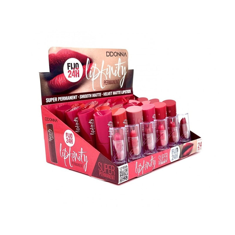 PACK DE 24 LIPSTICK VELVET MATTE INFINITY 24H.(0.90€ / UN.) - D'DONNA -  idc institute en gros