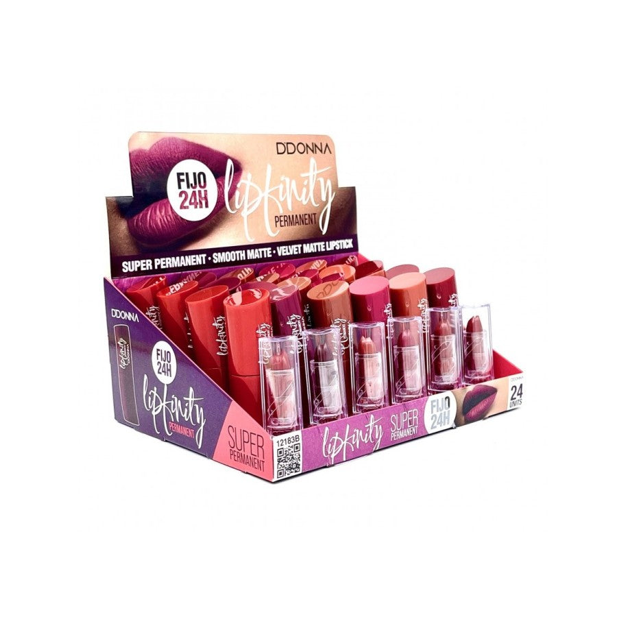 PACK DE 24 LIPSTICK VELVET MATTE INFINITY 24H.(0.90€ / UN.) - D'DONNA -  idc institute en gros