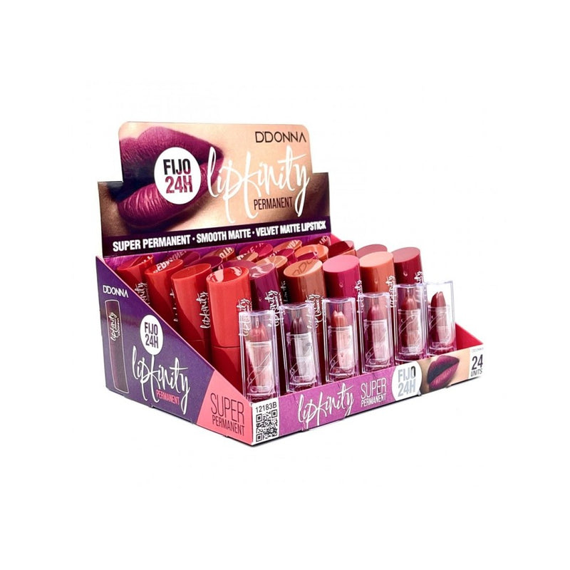 PACK DE 24 LIPSTICK VELVET MATTE INFINITY 24H.(0.90€ / UN.) - D'DONNA -  idc institute en gros