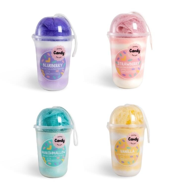 LOT DE 4 CANDY SELS DE BAIN + EPONGE 570GR - IDC INSTITUTE