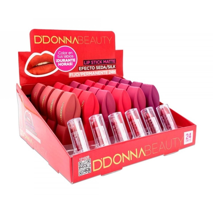 PACK DE 24 ROUGE À LEVRES BEAUTY MATTE 24H. (1.05€ / UN.) - D'DONNA -  idc institute en gros