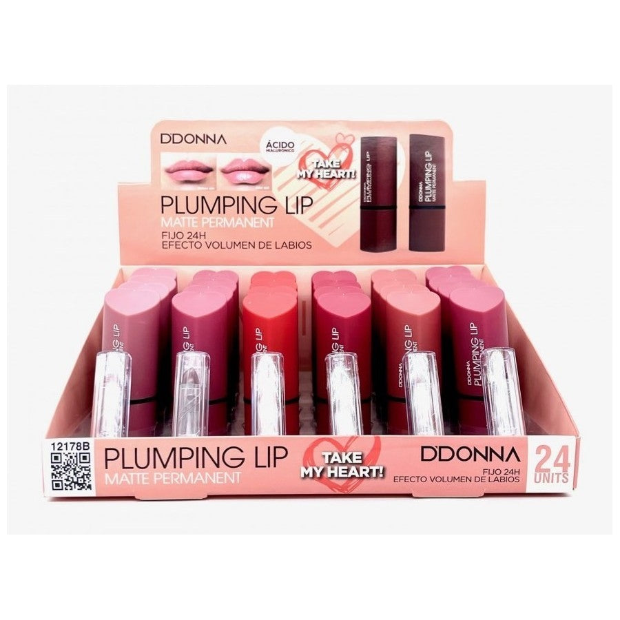PACK DE 24 ROUGE À LÈVRES FIXE PLUMPINGLIP 24H (0.79€ / UN.) - D'DONNA -  idc institute en gros