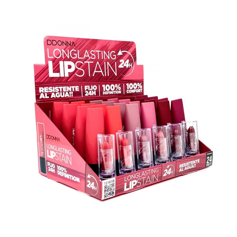 PACK DE 24 ROUGE À LÈVRES LONGUE DURÉE MAT FIXE 24H (0,89€ / UN.) - D'DONNA -  idc institute en gros