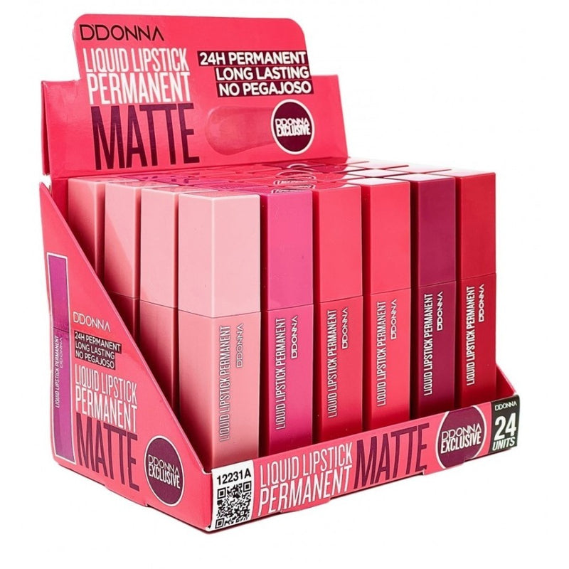 PACK DE 24 ROUGE À LÈVRES PERMANENT MAT LIQUIDE (0,64€ L'/ UN.) - D'DONNA -  idc institute en gros
