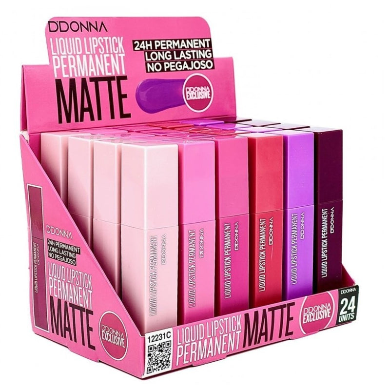 PACK DE 24 ROUGE À LÈVRES PERMANENT MAT LIQUIDE (0,65€ L'/ UN.) - D'DONNA -  idc institute en gros