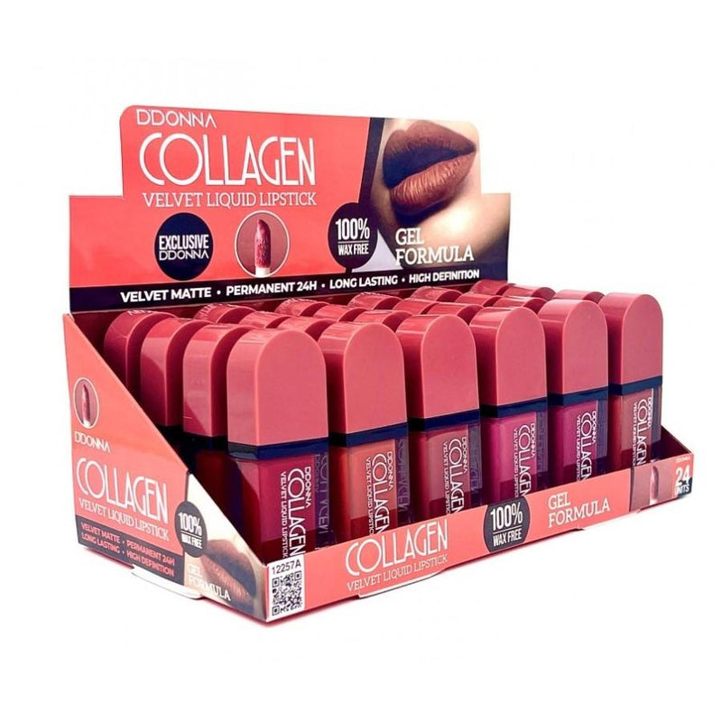 LIQUID LIPSTICK COLLAGEN VELVET MATTE 24H PACK 24 D'DONNA - idc institute en gros