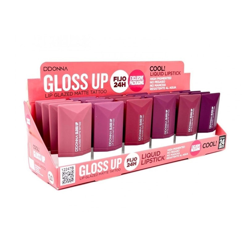 PACK DE 24 LIPGLOSS GLAZED MATTE TATOO (0.63€ L'/ UN.) - D'DONNA -  idc institute en gros