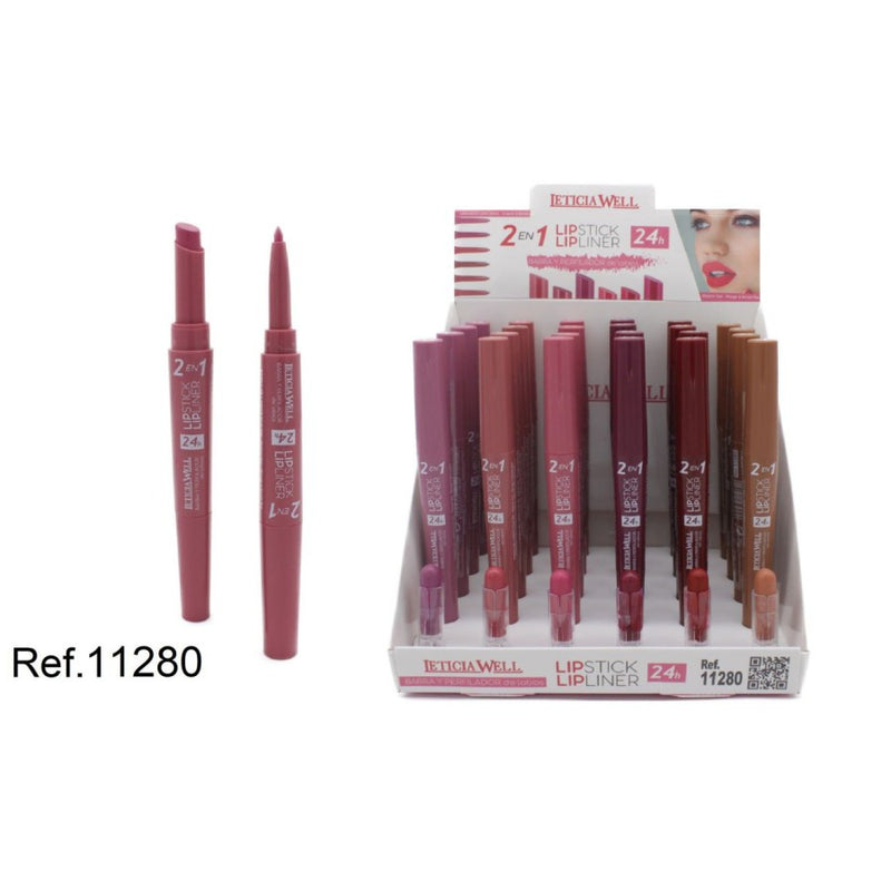 PACK DE 24 LIPSTICK & LIPLINER 2 EN 1 24H.(1.03€ / UN.) - LETICIA WELL -  idc institute en gros