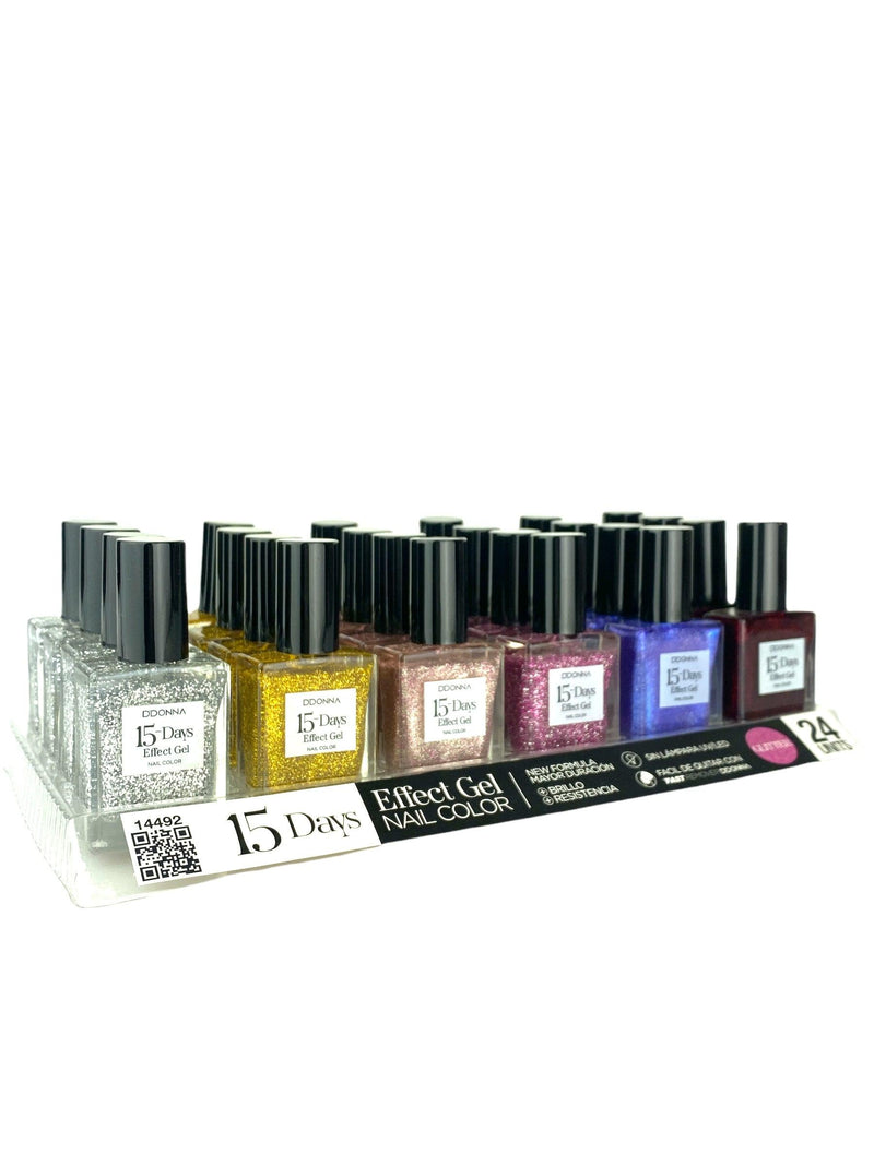 Pésentoir de 24 Vernis à Ongles Pailleté Effet gel marque D'DONNA - idc institute en gros